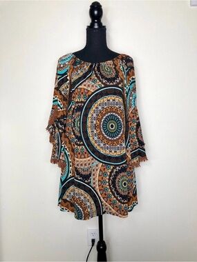 Honeyme Boho Geometric Paisley Print Knee Length Dress